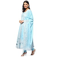 BIBA Women Cotton Printed Fitted Salwar Kurta Dupatta(Skdshwet Sa8635_Powder Blue_32)