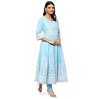 BIBA Women Cotton Printed Fitted Salwar Kurta Dupatta(Skdshwet Sa8635_Powder Blue_32)