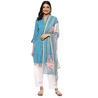 BIBA WOMEN SOLID RELAXED SALWAR KURTA DUPATTA(SKDLOUNGE I8525_TURQUOISE_36)