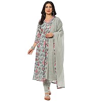 BIBA WOMEN PRINTED FITTED SALWAR KURTA DUPATTA(SKDASSORTED8655_DUL SEA BLUE_40)