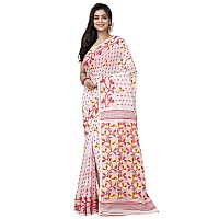 OISHANI SAREE GHOR Womens Traditional Bengal Cotton Silk Belpata Jamdani Saree (Red White)