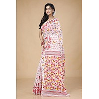 OISHANI SAREE GHOR Womens Traditional Bengal Cotton Silk Belpata Jamdani Saree (Red White)