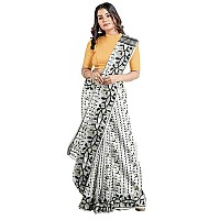 OISHANI SAREE GHOR Womens Traditional Bengal Cotton Silk Belpata Jamdani Saree (White Black)