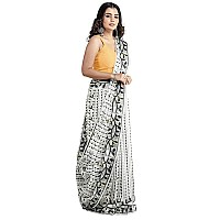 OISHANI SAREE GHOR Womens Traditional Bengal Cotton Silk Belpata Jamdani Saree (White Black)