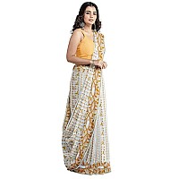 OISHANI SAREE GHOR Womens Traditional Bengal Cotton Silk Belpata Jamdani Saree (White Brown)