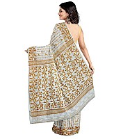 OISHANI SAREE GHOR Womens Traditional Bengal Cotton Silk Belpata Jamdani Saree (White Brown)