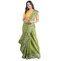 OISHANI SAREE GHOR Womens Traditional Bengal Cotton Silk Belpata Jamdani Saree (Pista Green)