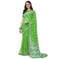 Amazon Brand - Anarva Womens Chiffon Bandhani Lehariya Saree With Blouse Piece (pavitraa-parrot-green-03-an)