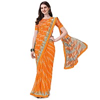 Amazon Brand - Anarva Womens Chiffon Bandhani Lehariya Saree With Blouse Piece (pavitraa-orange-03-an)