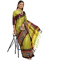 arriva fab cotton silk with blouse piece Saree Riva405 Red Free Size Lemon Green