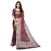 Bee M Pee Designer Chiffon (Printed Saree for Women_Silver Maroon)