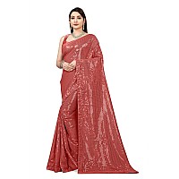 Florely Womens Pure Georgette sequence saree with unstiched blouse piece(Free size) (DarkPeach)