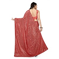 Florely Womens Pure Georgette sequence saree with unstiched blouse piece(Free size) (DarkPeach)