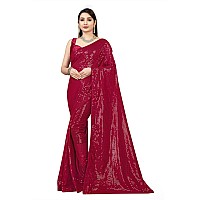 Florely Womens Pure Georgette sequence saree with unstiched blouse piece(Free size) (DarkRose)