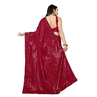 Florely Womens Pure Georgette sequence saree with unstiched blouse piece(Free size) (DarkRose)