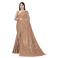 Florely Womens Pure Georgette sequence saree with unstiched blouse piece(Free size) (DarkChiku)