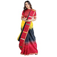 OISHANI SAREE GHOR Womens Cotton Traditional Bengal Ikkat Handloom Saree (Black)