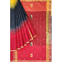 OISHANI SAREE GHOR Womens Cotton Traditional Bengal Ikkat Handloom Saree (Black)