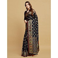 Satrani Womens Banarasi Silk Blend Saree (2790S171N_Black)