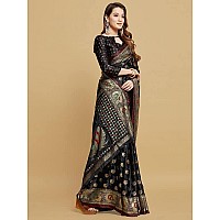 Satrani Womens Banarasi Silk Blend Saree (2790S171N_Black)