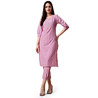 EthnicJunction Women's Woven Striped work Straight Kurta with Pant (BT5-Rangsari-Pink_XL_Pink)