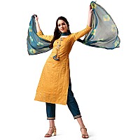 EthnicJunction Women's Woven Zari Mirror Work Straight Kurta Pant With Ombre Dupatta (SKD1-Latkan-Mustard_S_Mustard)