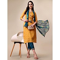 EthnicJunction Women's Woven Zari Mirror Work Straight Kurta Pant With Ombre Dupatta (SKD1-Latkan-Mustard_S_Mustard)