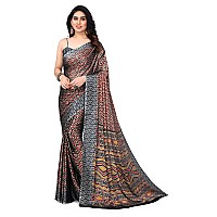 MIRCHI FASHION Womens Plain Weave Chiffon Ikkat Printed Saree with Blouse Piece 37831Beige Red Black