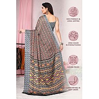 MIRCHI FASHION Womens Plain Weave Chiffon Ikkat Printed Saree with Blouse Piece 37831Beige Red Black