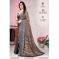 MIRCHI FASHION Womens Plain Weave Chiffon Ikkat Printed Saree with Blouse Piece 37831Beige Red Black