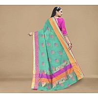 Sidhidata Womens Kota Doria Cotton Saree With Unstitched Blouse Piece (Free Size_Seagreen)