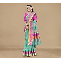 Sidhidata Womens Kota Doria Cotton Saree With Unstitched Blouse Piece (Free Size_Seagreen)