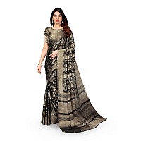 MIRCHI FASHION Womens Plain Weave Chiffon Botanical Printed Saree with Blouse Piece 37886Black Golden