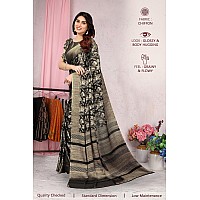 MIRCHI FASHION Womens Plain Weave Chiffon Botanical Printed Saree with Blouse Piece 37886Black Golden