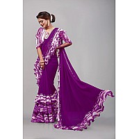 SM TRENDZ Bollywood Style Pure Georgette Ruffle Saree Purple