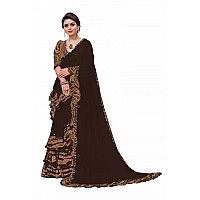 SM TRENDZ Womens Bollywood Style Pure Georgette Ruffle Saree Brown