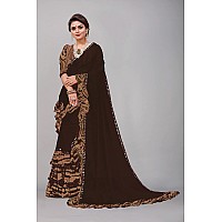 SM TRENDZ Womens Bollywood Style Pure Georgette Ruffle Saree Brown