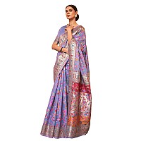 SGF11 Womens Kanjivaram Pure Soft Silk Handloom Saree Pure Golden Zari With Blouse Piece Light Purple