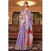 SGF11 Womens Kanjivaram Pure Soft Silk Handloom Saree Pure Golden Zari With Blouse Piece Light Purple