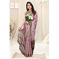 MIRCHI FASHION Womens Plain Weave Chiffon Floral Printed Saree with Blouse Piece 38126Light Pink Multi Color