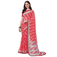 Amazon Brand - Anarva Womens Chiffon Bandhani Lehariya Saree With Blouse Piece (pavitraa-pink-03-an)