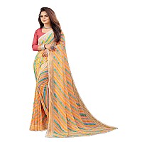 RAJESHWAR FASHION WITH RF Womens Rajasthani Style Lehriya Print Pure Georgette Saree For Girls With Lace Border & Blouse(Yellow_Multicolored_Free Size 6.30)