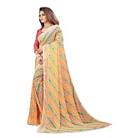 RAJESHWAR FASHION WITH RF Womens Rajasthani Style Lehriya Print Pure Georgette Saree For Girls With Lace Border & Blouse(Yellow_Multicolored_Free Size 6.30)