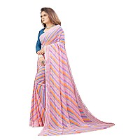 RAJESHWAR FASHION WITH RF Womens Rajasthani Lehriya Printed Georgette Saree For Women With Lace Border & Blouse(Pink_Multicolored_Free Size 6.30)