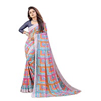 RAJESHWAR FASHION WITH RF Womens Latest Stylish Fancy Square Printed Georgette Saree For Women With Lace Border & Banglori Blouse(Blue Grey_Multicolored_Free Size 6.30)