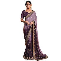 Satrani Womens Printed & Embellished Georgette Saree with Unstitched Blouse Piece (2826S478_Purple)