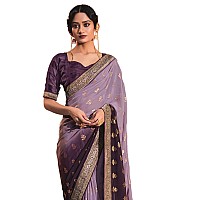 Satrani Womens Printed & Embellished Georgette Saree with Unstitched Blouse Piece (2826S478_Purple)