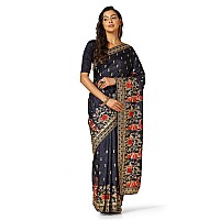 TOPLOT Saree For Women With Embroidery Work (Saree-5057-Navy Blue)