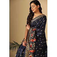 TOPLOT Saree For Women With Embroidery Work (Saree-5057-Navy Blue)