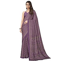 SIRIL Womens Printed Silk Crepe Saree with Unstitched Blouse Piece(2854S2404_Purple)